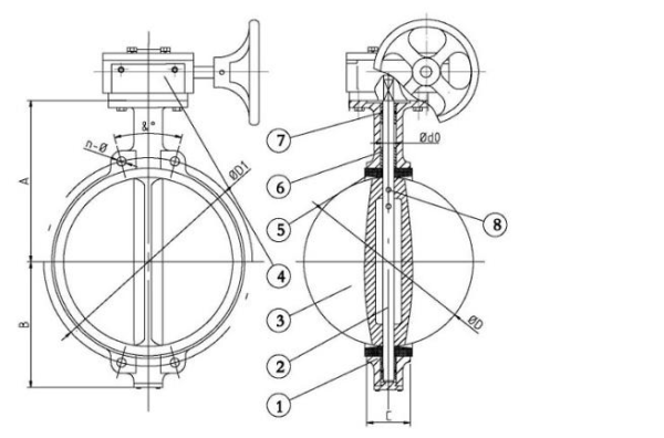 marine daily standard center type hydraulic remote control butterfly valve f7480 drawing