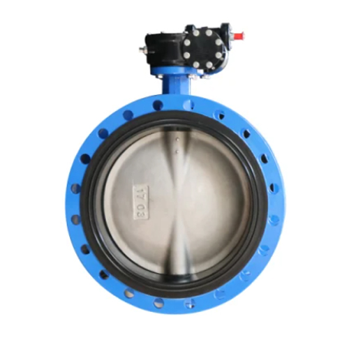 type u double flange soft sleeve butterfly valve white background
